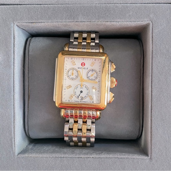 MICHELE Deco Two-Tone 18K Gold Diamond Dial Watch - Picture 12 of 16